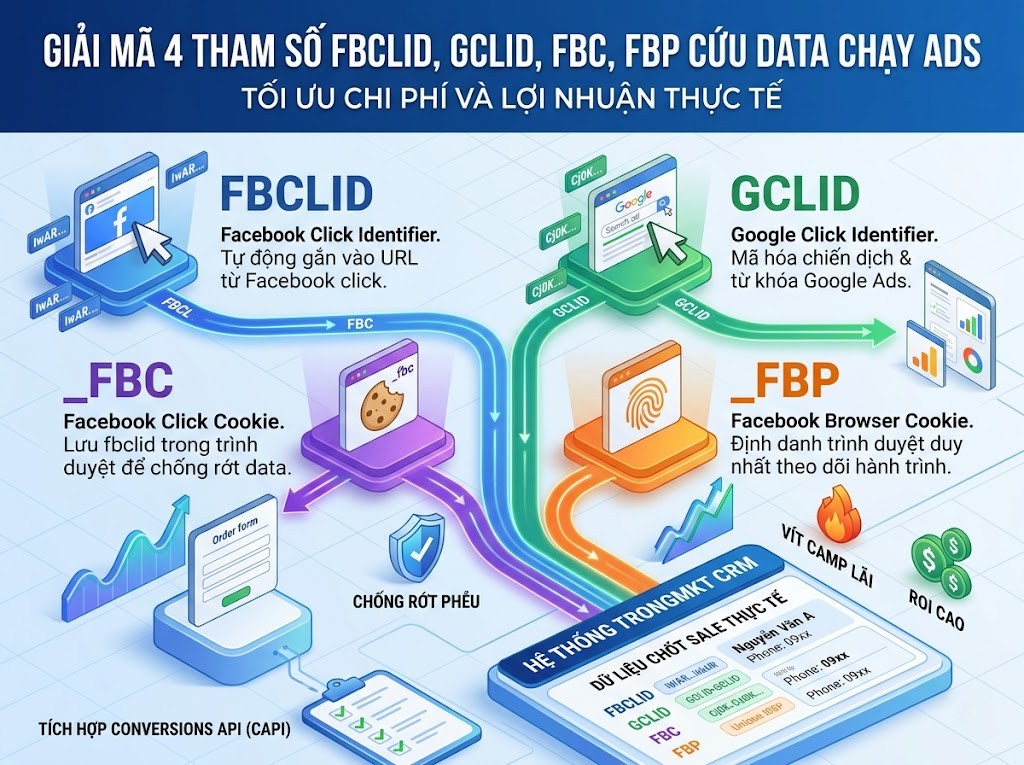 Giải Mã 4 Tham Số FBCLID, GCLID, FBC, FBP Cứu Data Chạy Ads